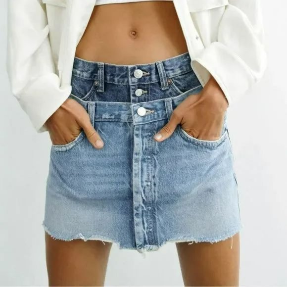ZARA VIRAL TRF DOUBLE WAISTED DENIM MINI SKIRT  NWT - Picture 2 of 2